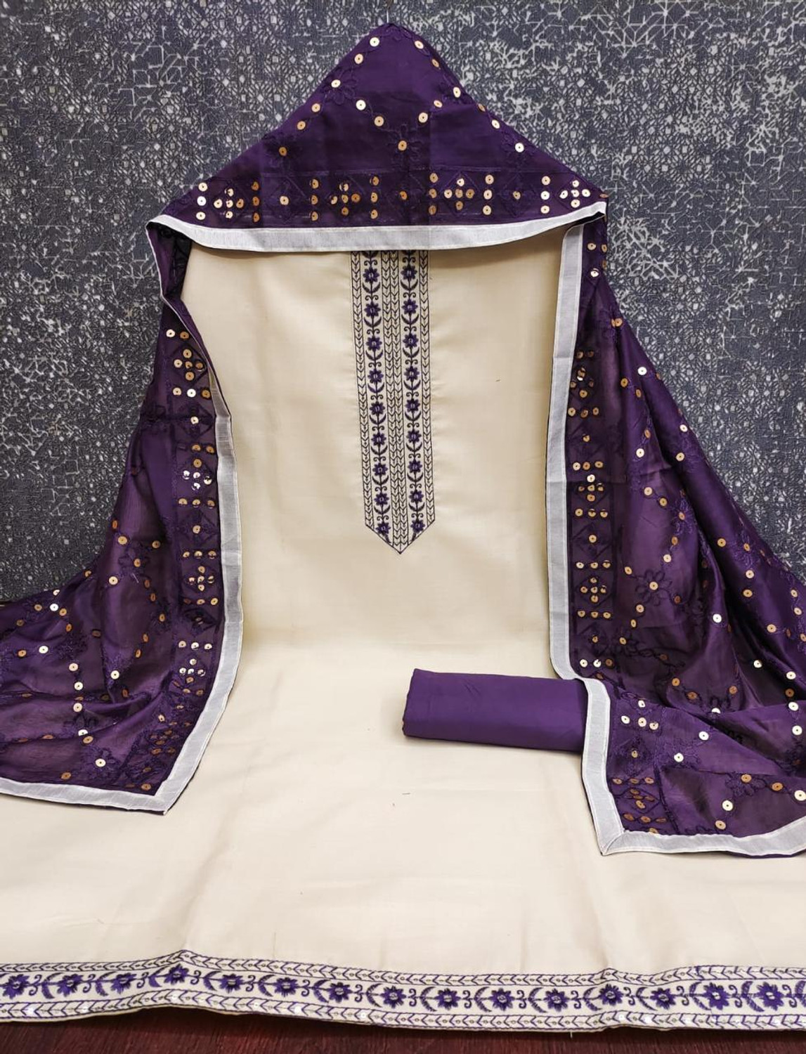 Image of kritanya creation Unstitched Cotton Blend Kurta & Churidar Material Embroidered