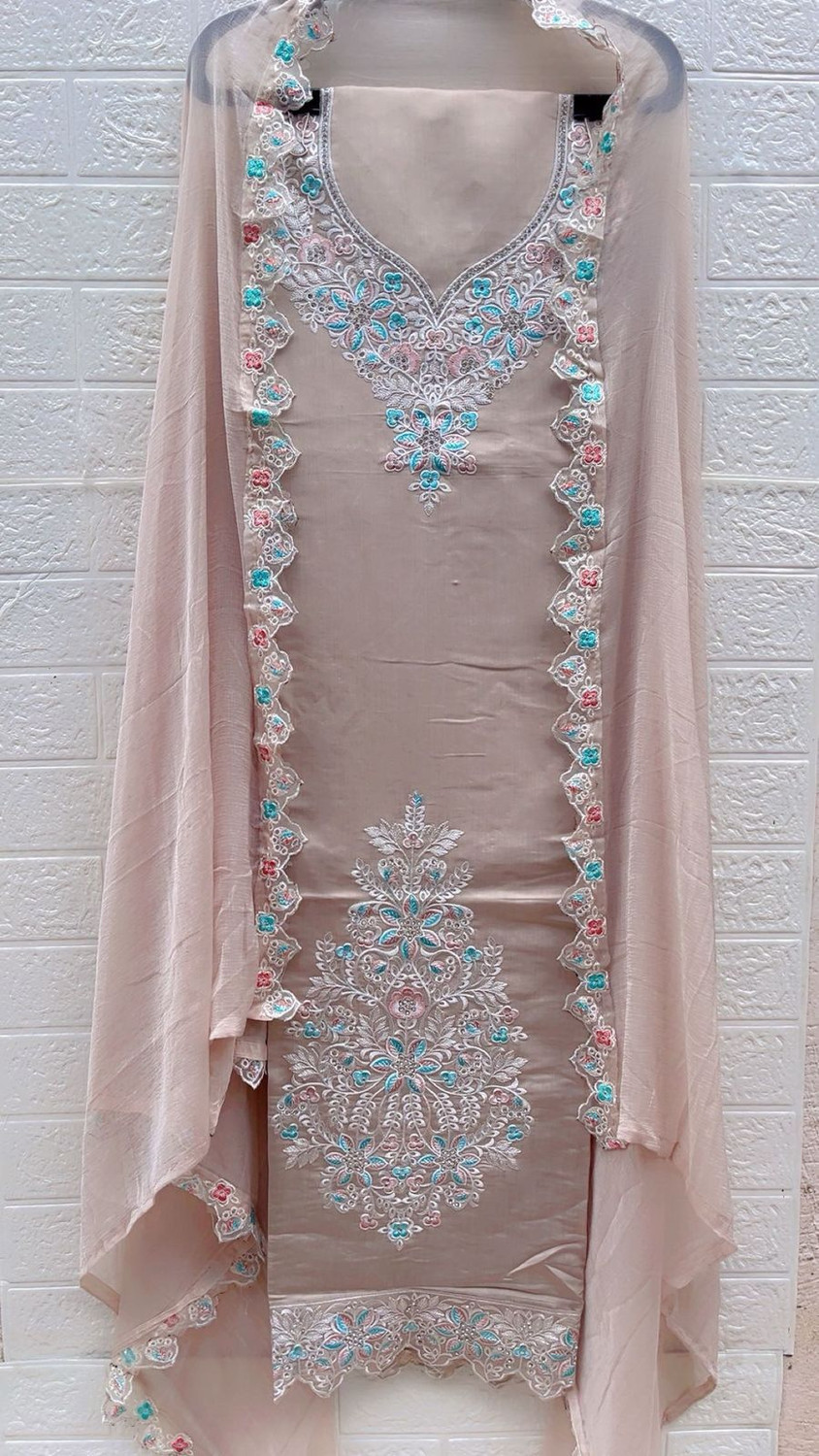Image of SHRISHA CREATION Cotton Blend Embroidered, Self Design Kurta & Palazzo Material