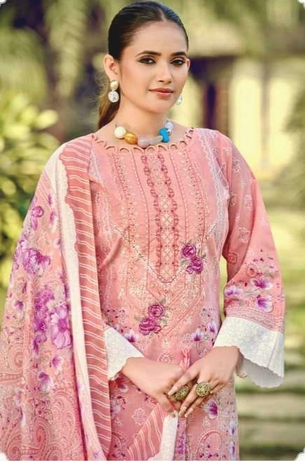 Image of Ambar Lifestyle Pure Cotton Embroidered, Floral Print, Printed Salwar Suit Material