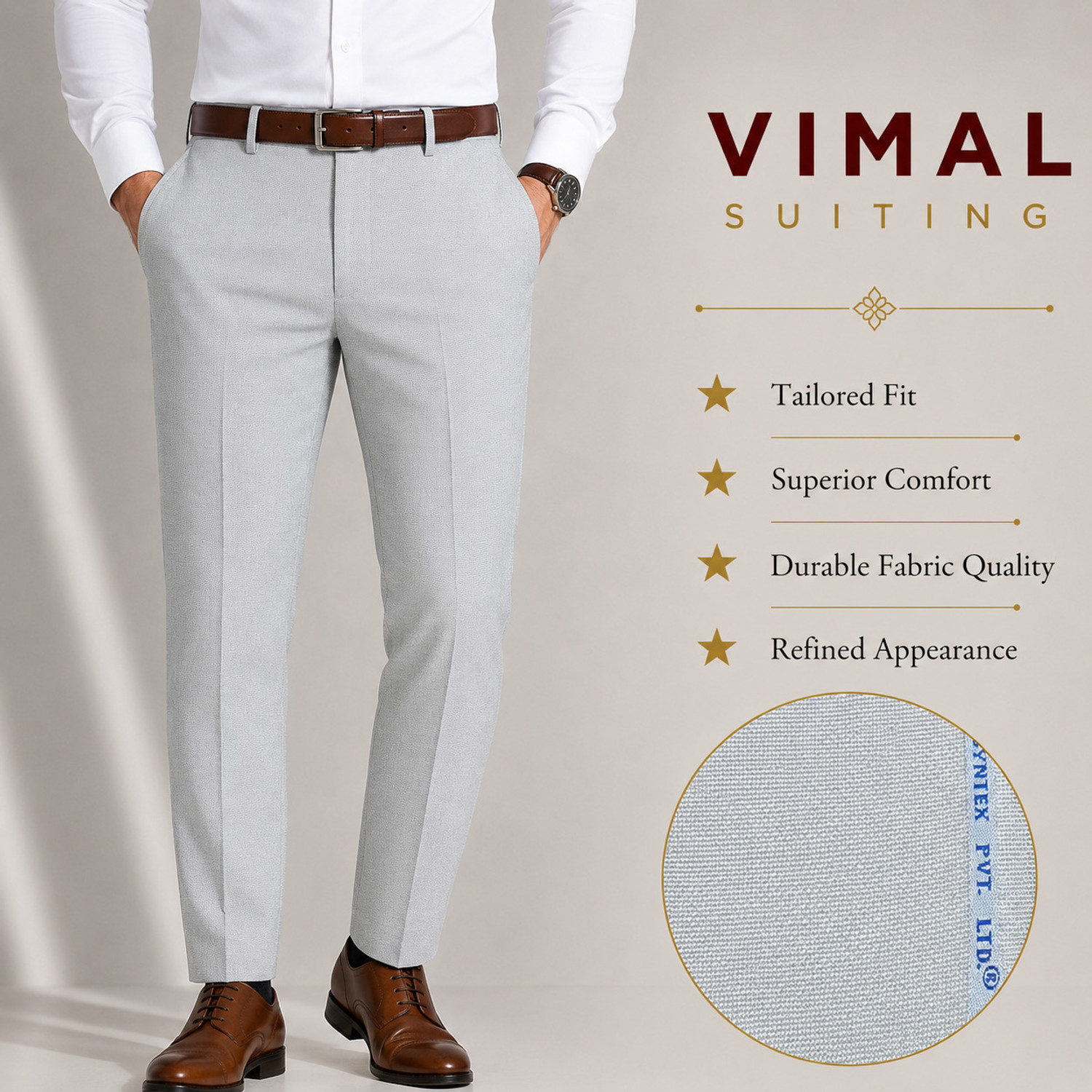 Image of VIMAL SUITING Cotton Blend Self Design Trouser Fabric