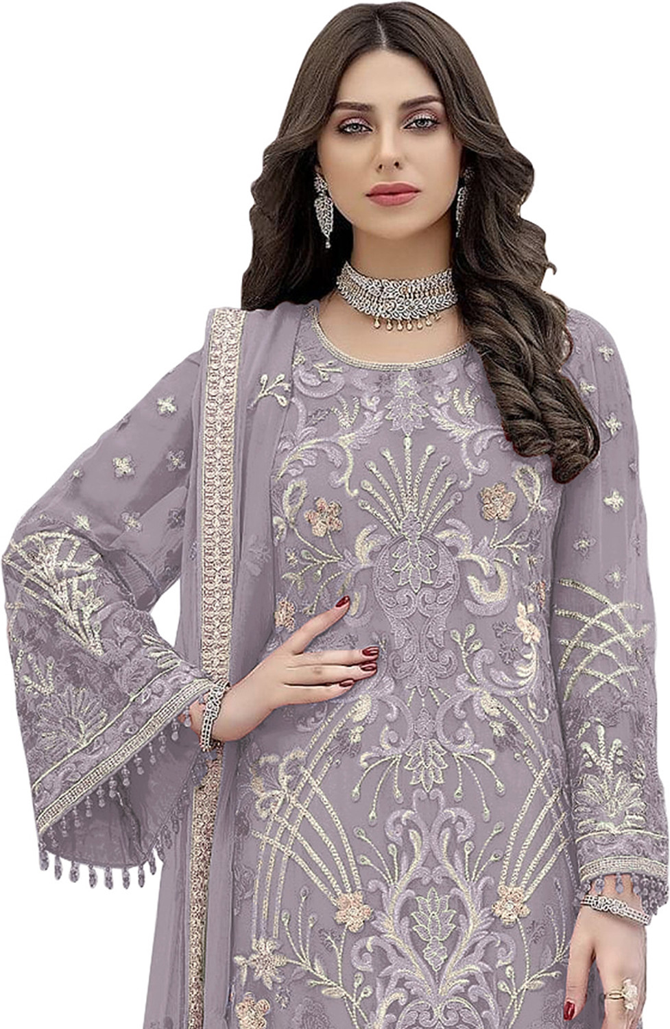 Image of JINIMART Georgette Embroidered Salwar Suit Material