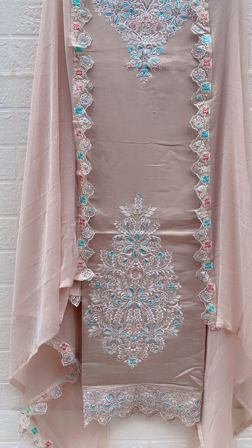 Image of SHRISHA CREATION Cotton Blend Embroidered, Self Design Kurta & Palazzo Material