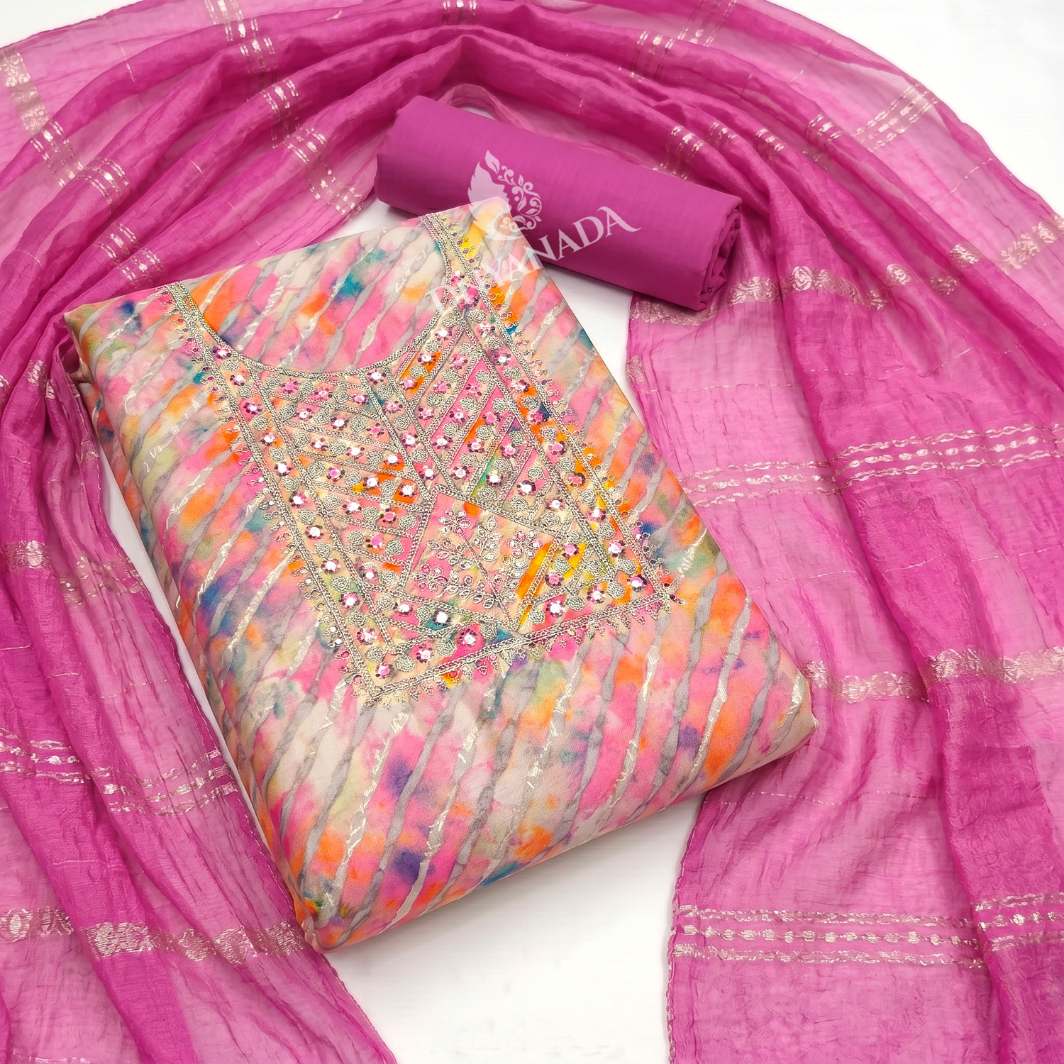 Image of Dnyanada Silk Blend Printed Salwar Suit Material
