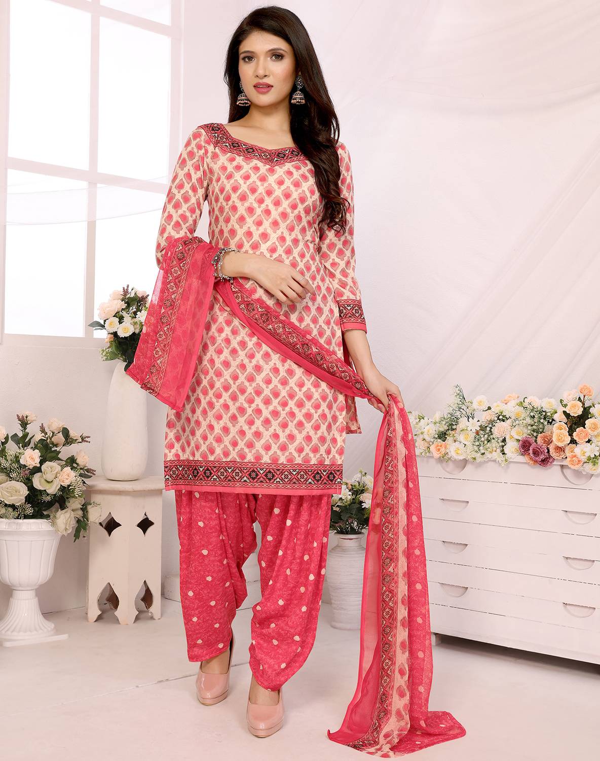 Aagam Crepe Solid, Floral Print, Printed, Geometric Print Salwar Suit Material