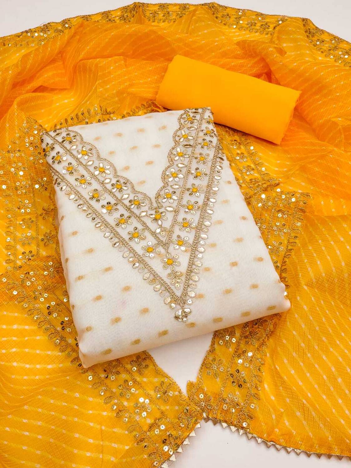 ALSHOP Chanderi Embroidered Salwar Suit Material