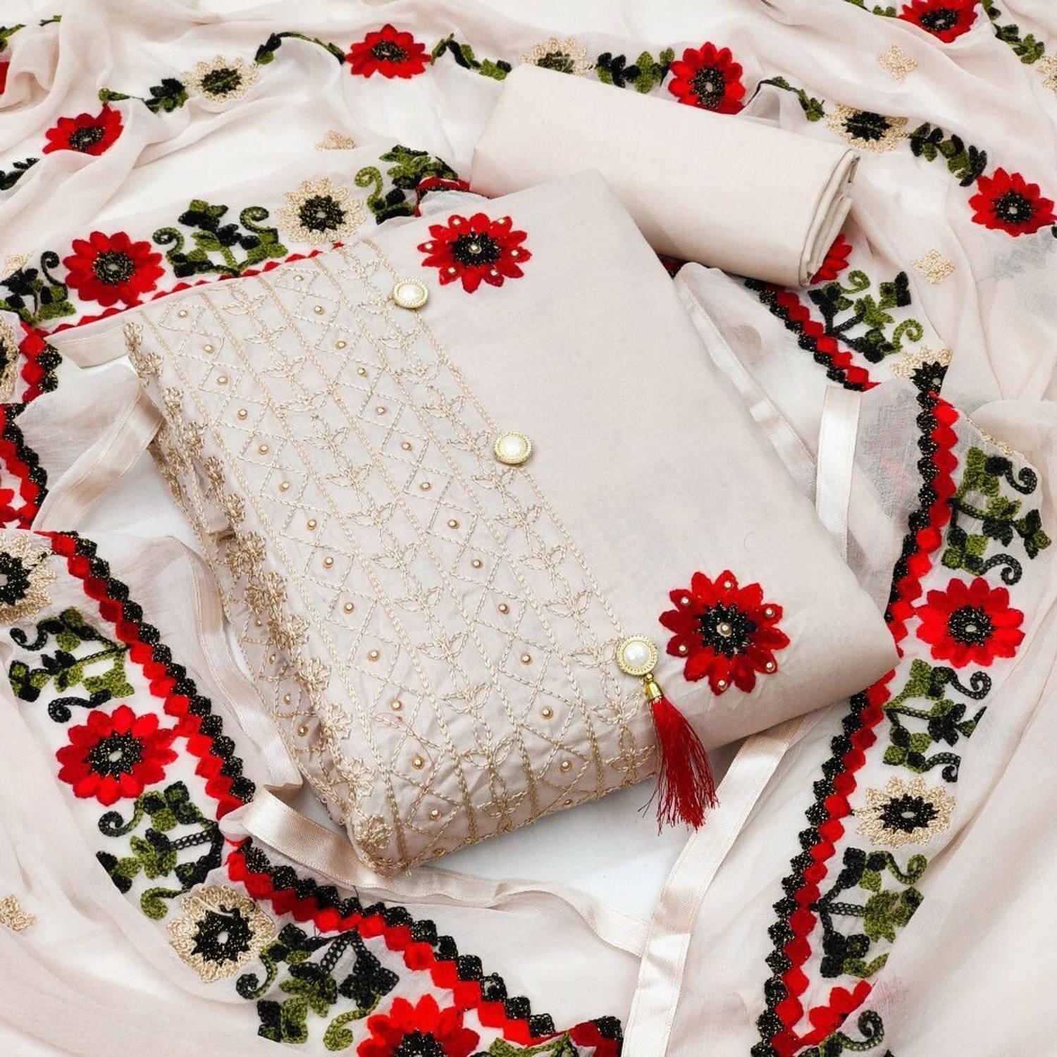 ALL IN ONE Pure Cotton Embroidered Kurta & Churidar Material