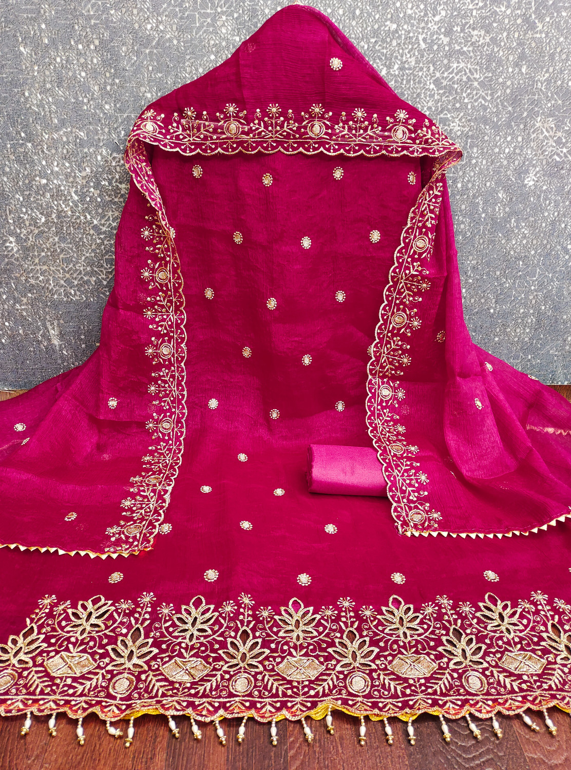 Image of FloraAndFiber Georgette Embroidered Salwar Suit Material