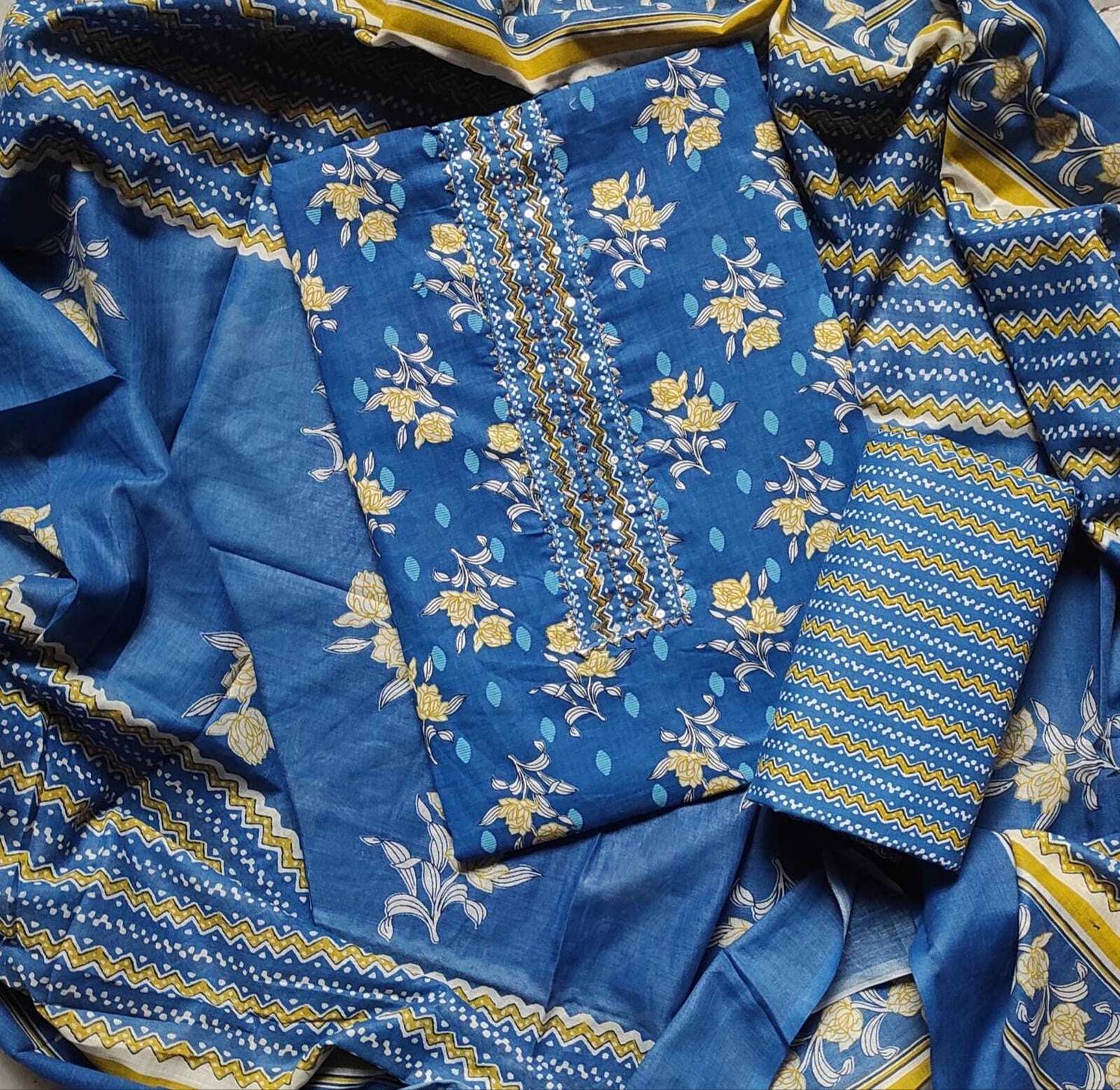 ABODH COLOURS Cotton Blend Printed Salwar Suit Material