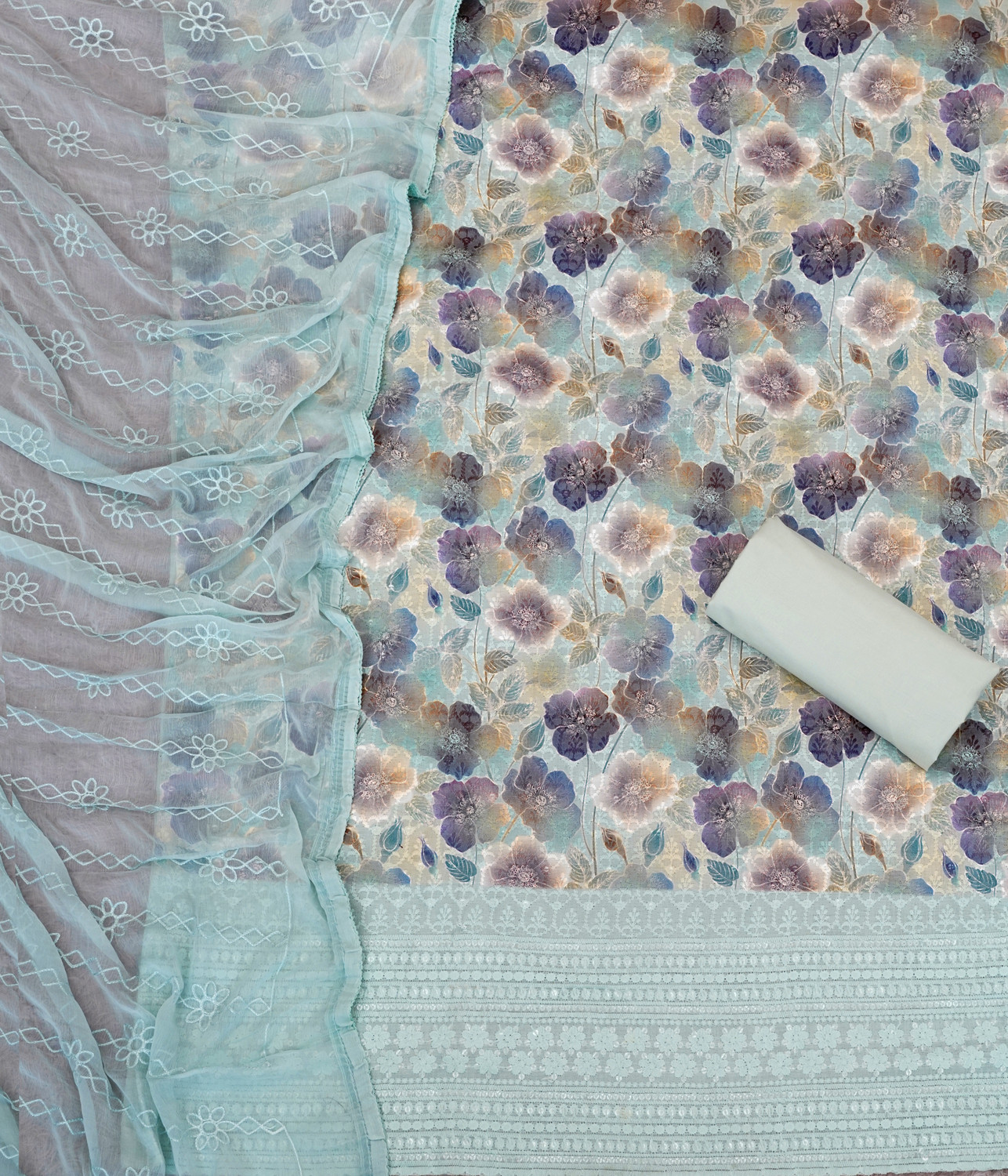 Image of WINSSUTRA Unstitched Cotton Blend Salwar Suit Material Floral Print