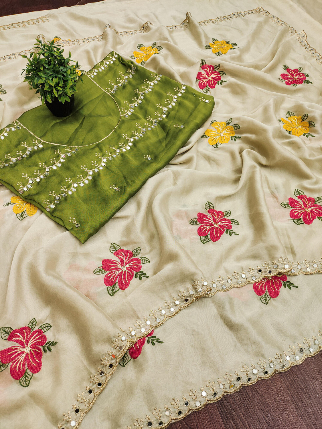 Image of DHARMEE Georgette Embroidered Blouse Material