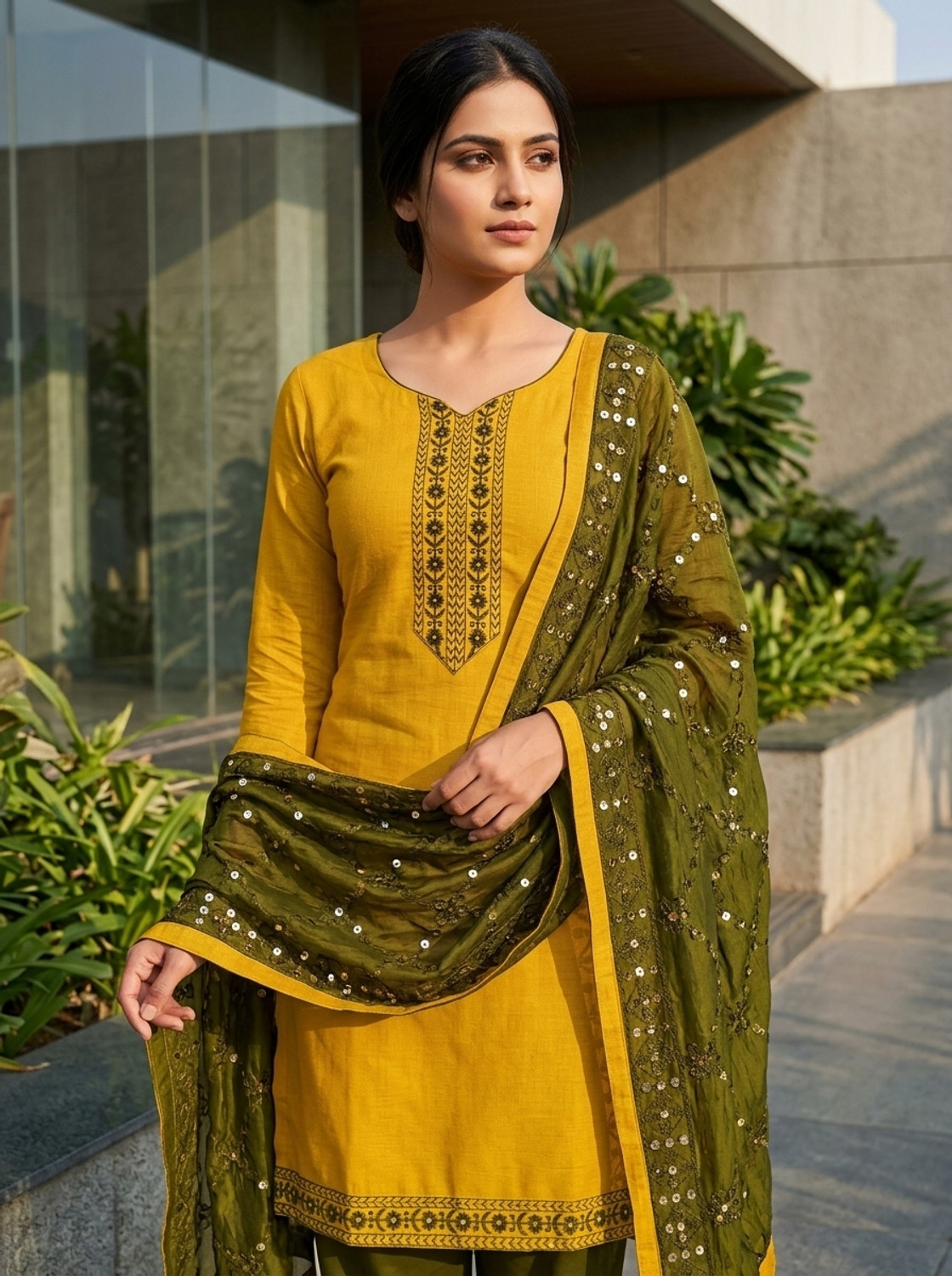 Image of SANGANEE FASHION Cotton Blend Embroidered Kurta & Churidar Material