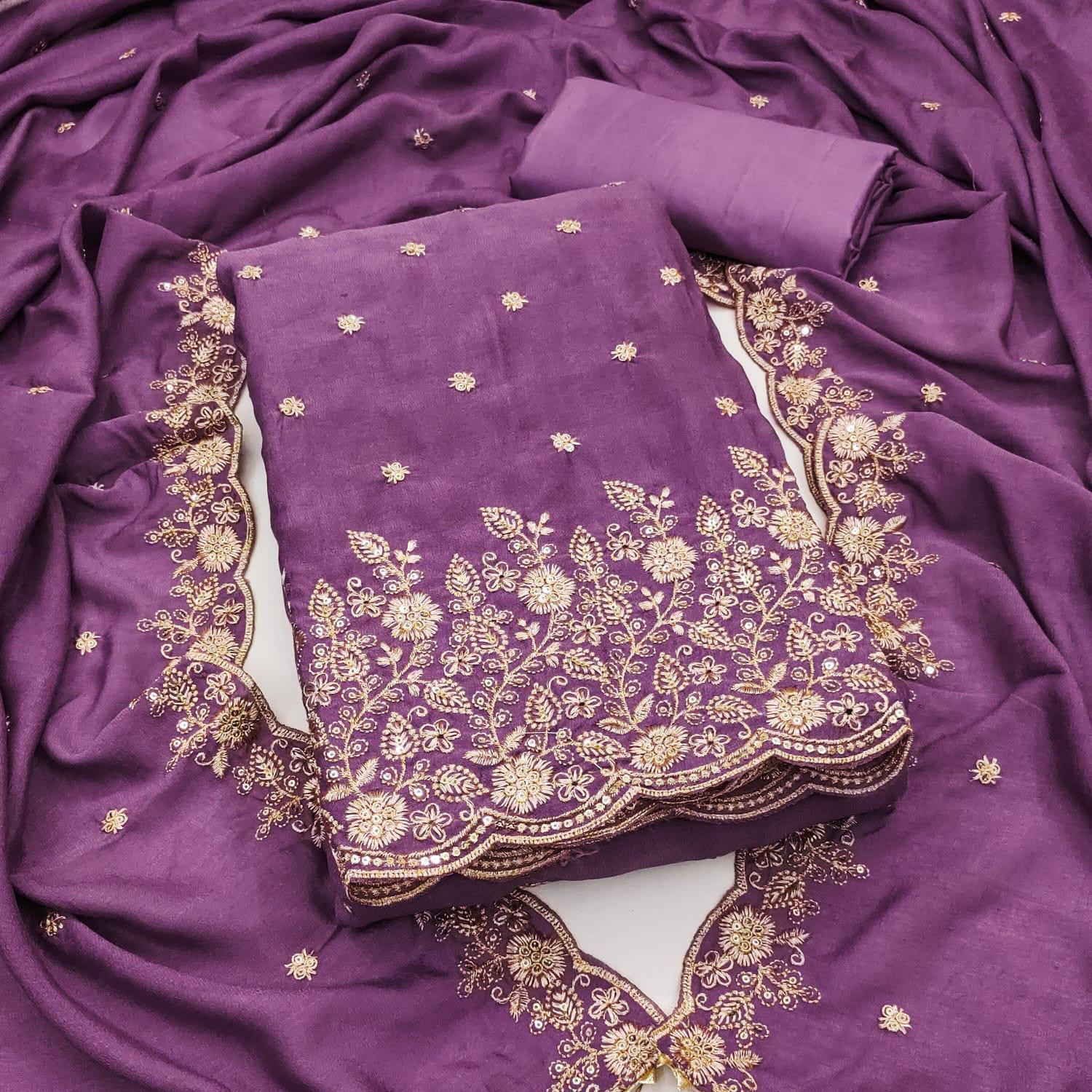 Image of TNT Silk Blend Embroidered Salwar and Dupatta Material