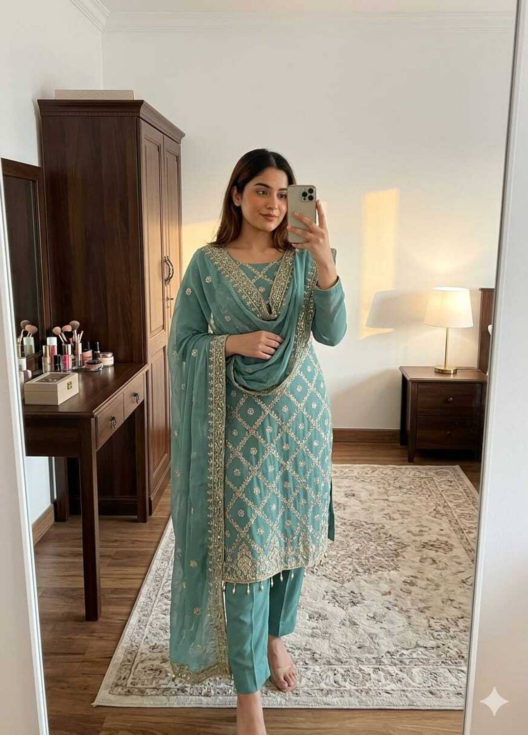 BlissFlair Cotton Silk Embroidered Salwar and Dupatta Material