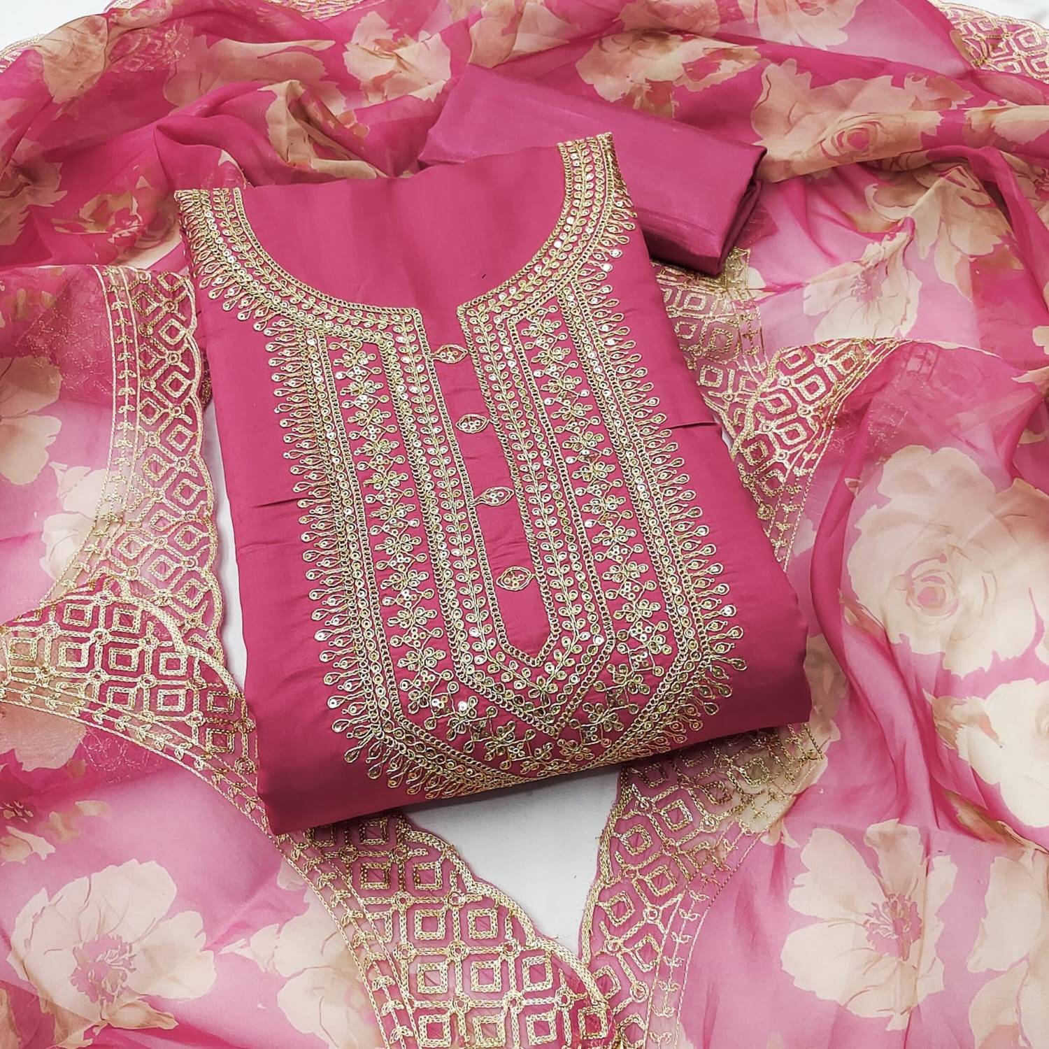 LeeliPeeri Designer Silk Blend Embroidered Salwar Suit Material