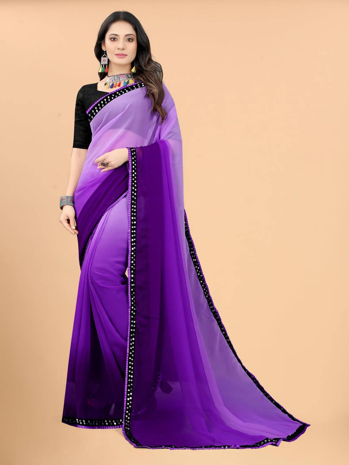 Blue Wish Georgette Embroidered, Embellished Blouse Material