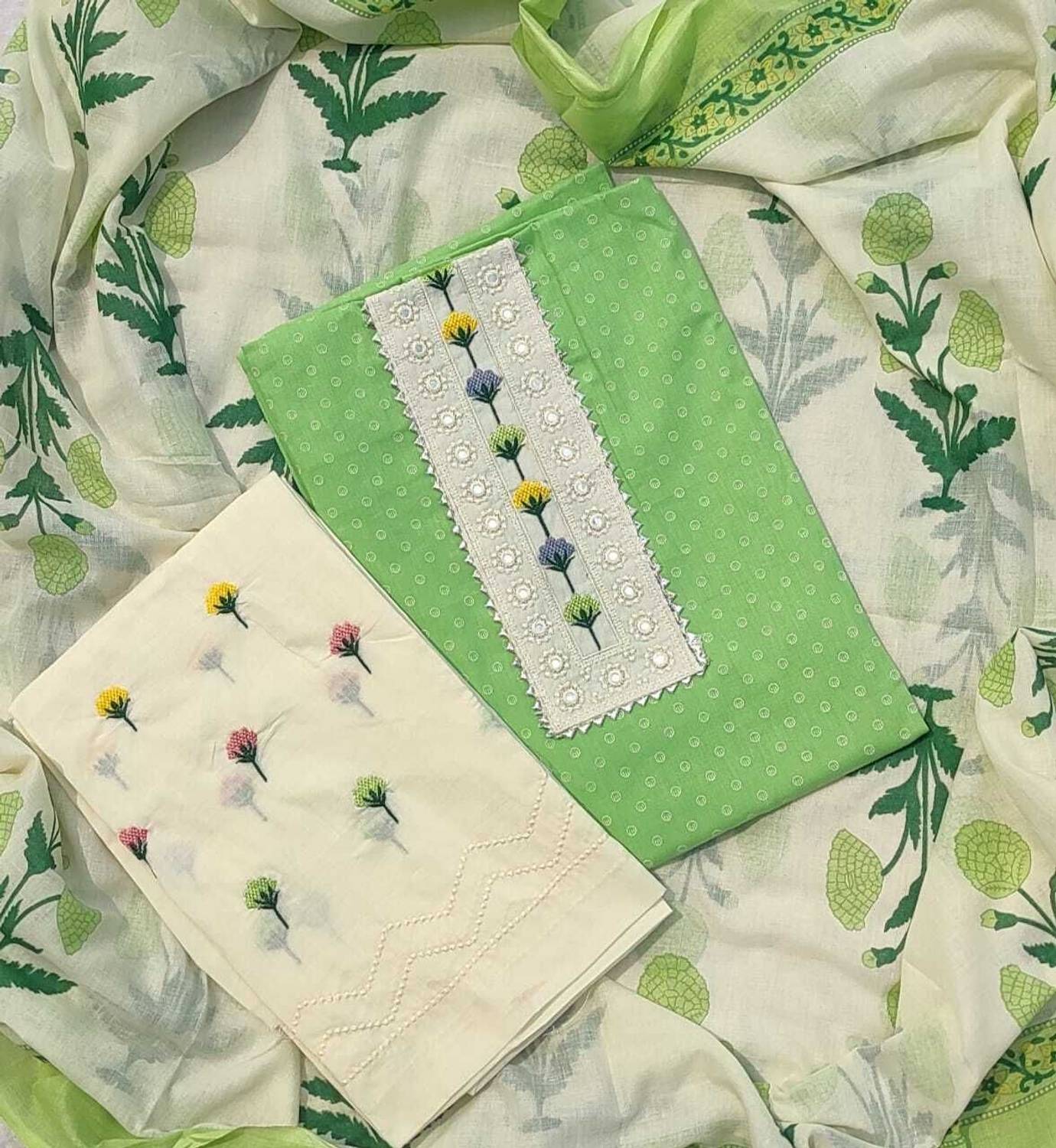 ABODH COLOURS Pure Cotton Embroidered Salwar Suit Material