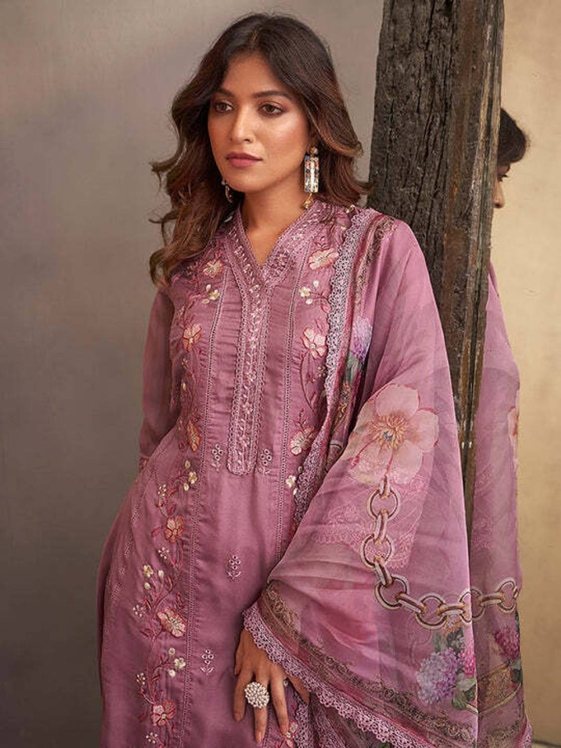 agnety Silk Blend Embroidered, Self Design Salwar Suit Material