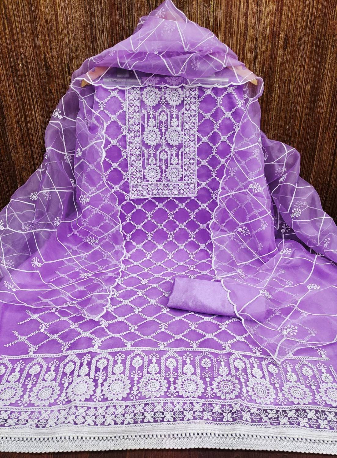 SYS Brand - Shop Your Style Organza Embroidered Salwar and Dupatta Material