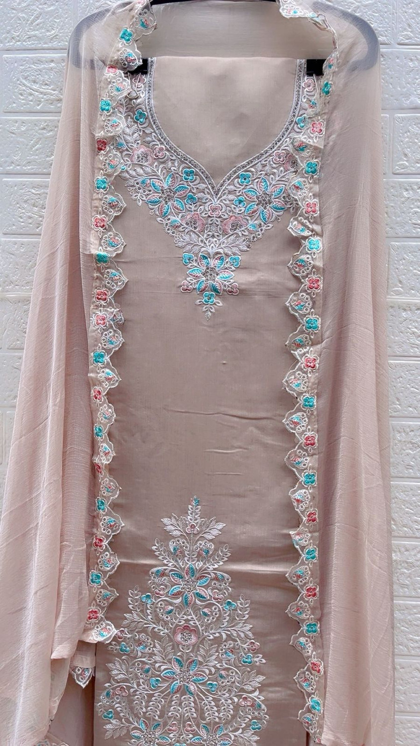 Image of SHRISHA CREATION Cotton Blend Embroidered, Self Design Kurta & Palazzo Material