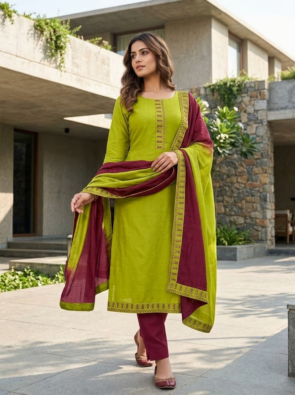 SANGANEE FASHION Cotton Blend Embroidered Kurta & Churidar Material