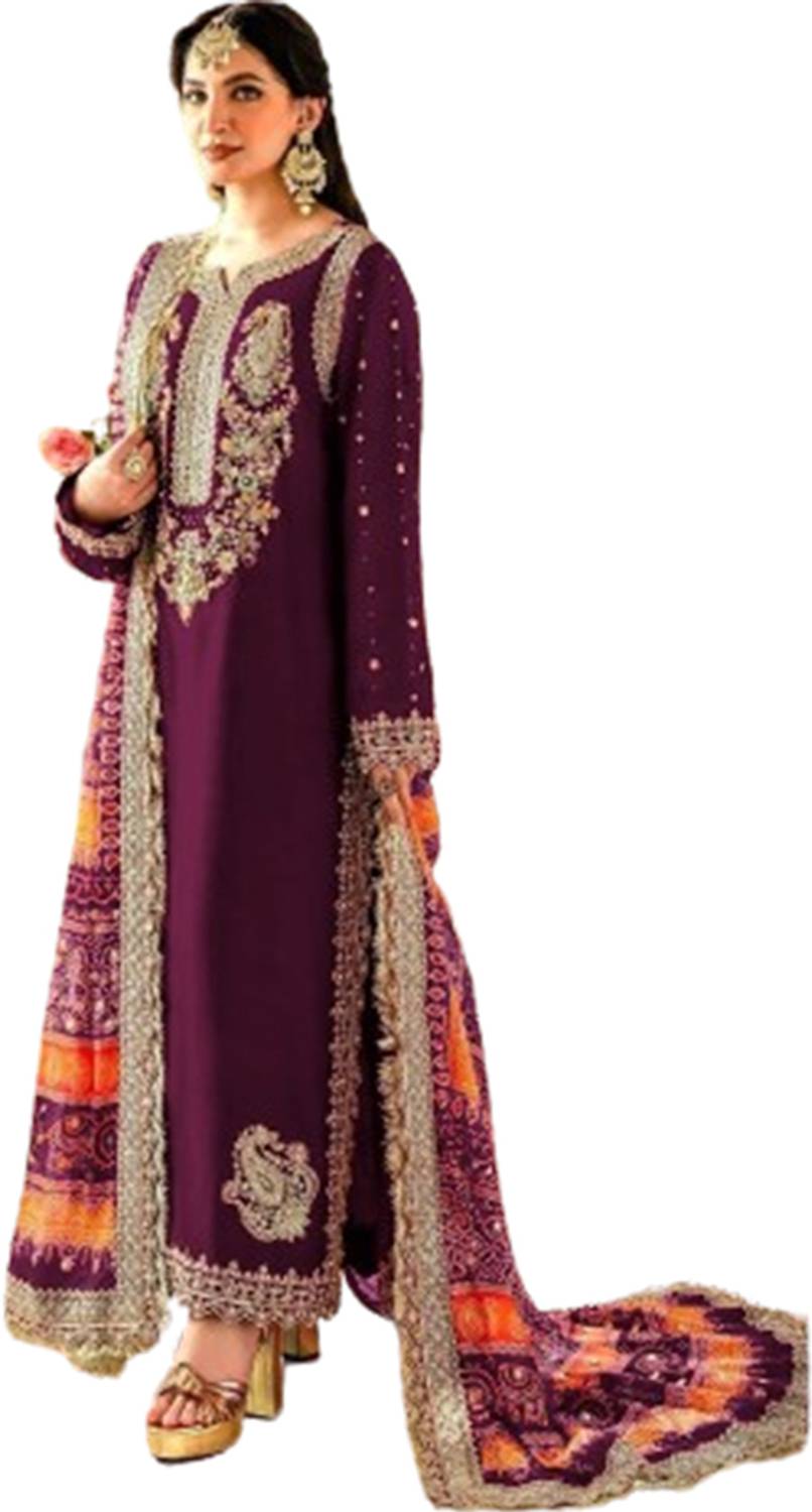ADOLTEXTILE Georgette Embroidered, Embellished Salwar Suit Material