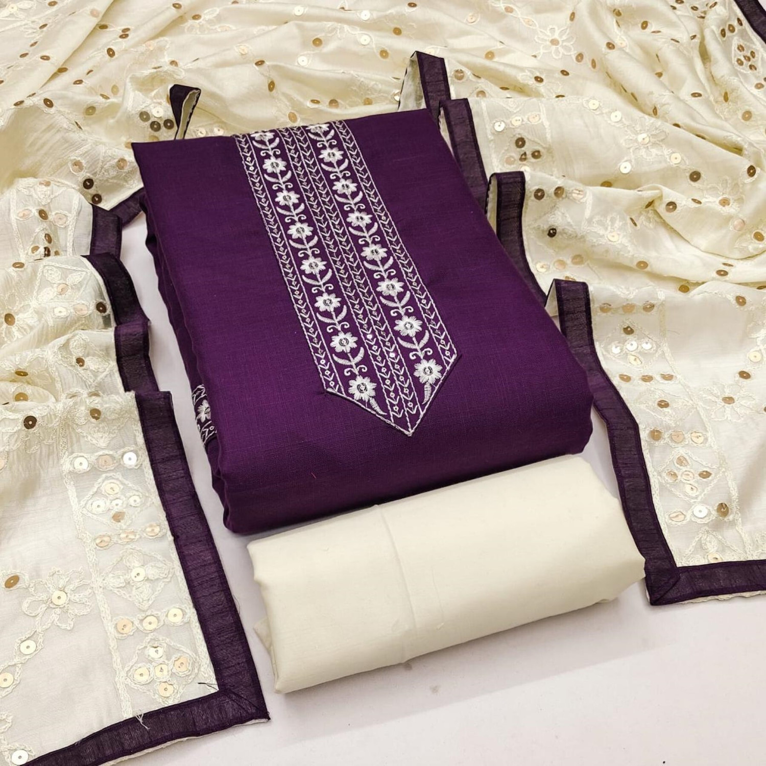 Divastri Cotton Blend Embroidered Salwar Suit Material