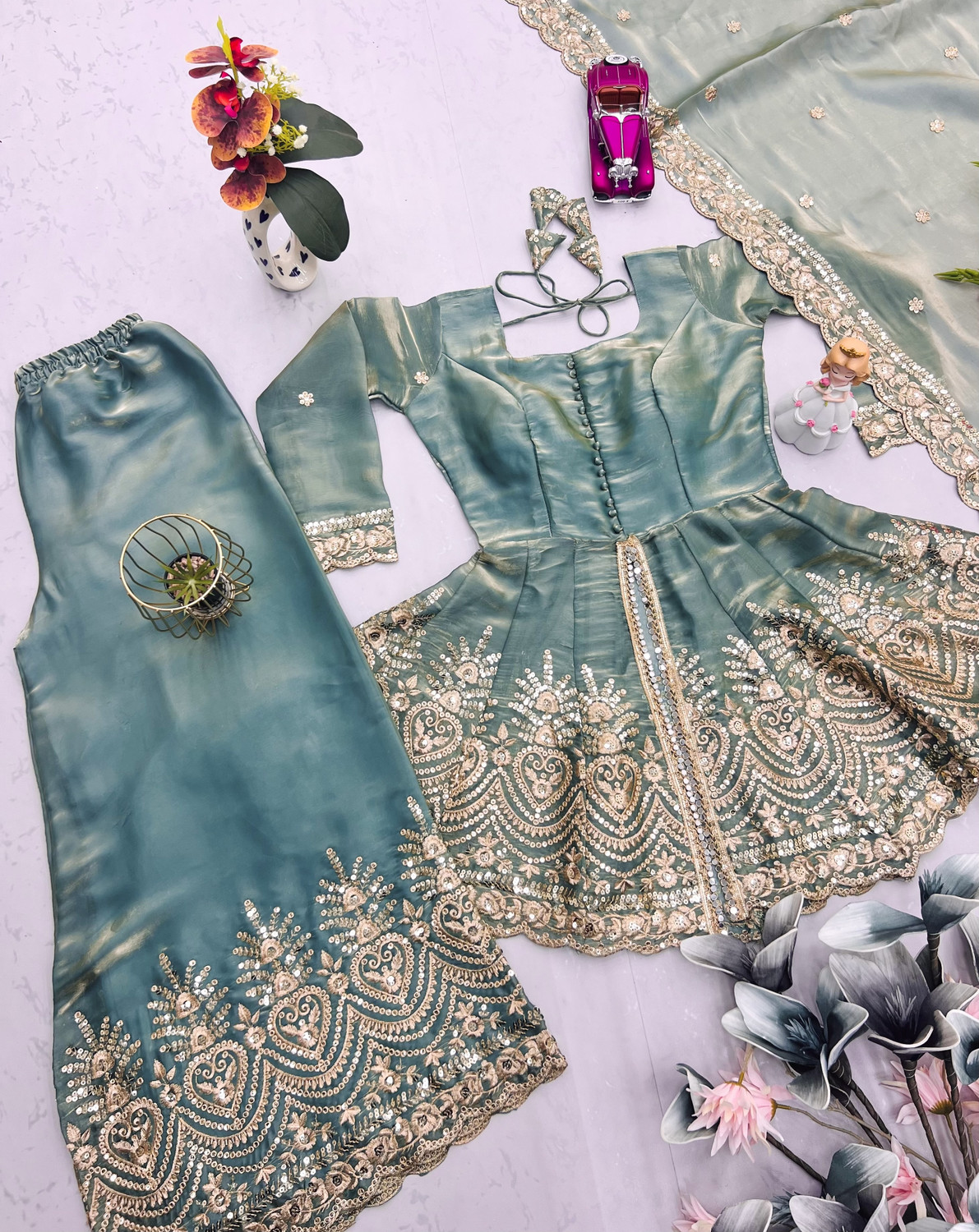 Image of Trijal Fab Women Kurta Palazzo Dupatta Set
