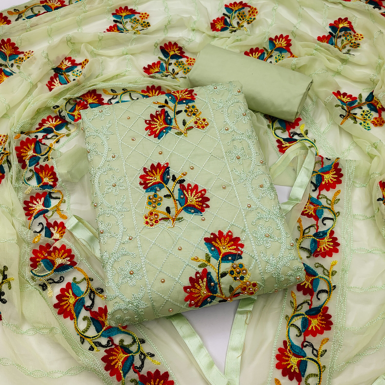 Image of DressForWomen Cotton Blend Embroidered Salwar Suit Material