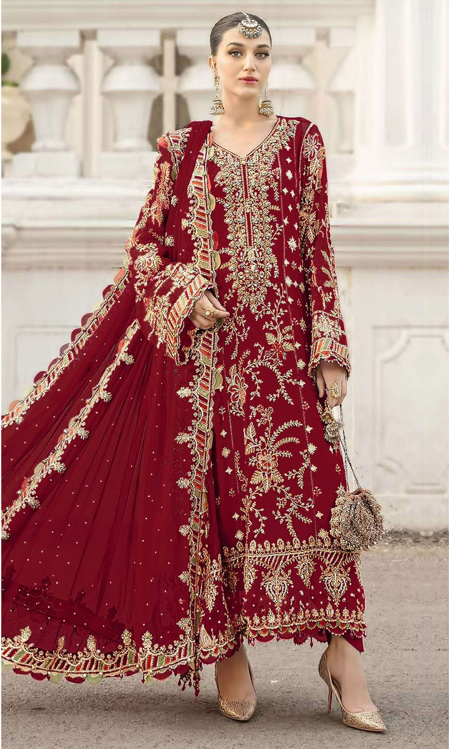 JINIMART Chiffon Embroidered Kurta & Churidar Material