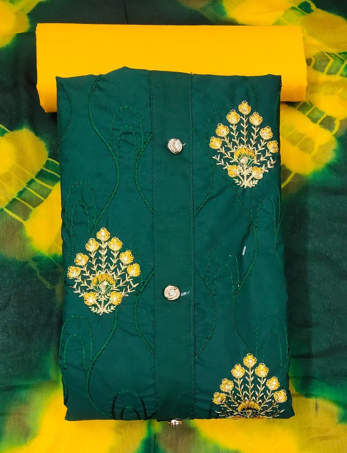Image of S Creation Cotton Blend Dyed, Solid, Embroidered Kurta & Churidar Material