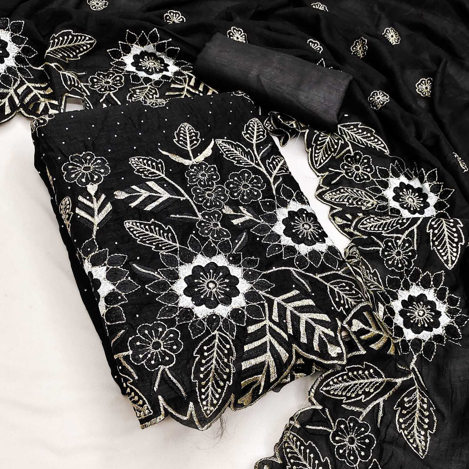 Image of ISHA TRADE Unstitched Silk Blend Salwar Suit Material Embroidered