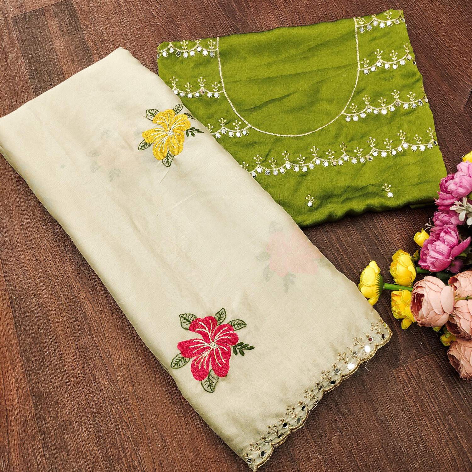 Image of DHARMEE Georgette Embroidered Blouse Material