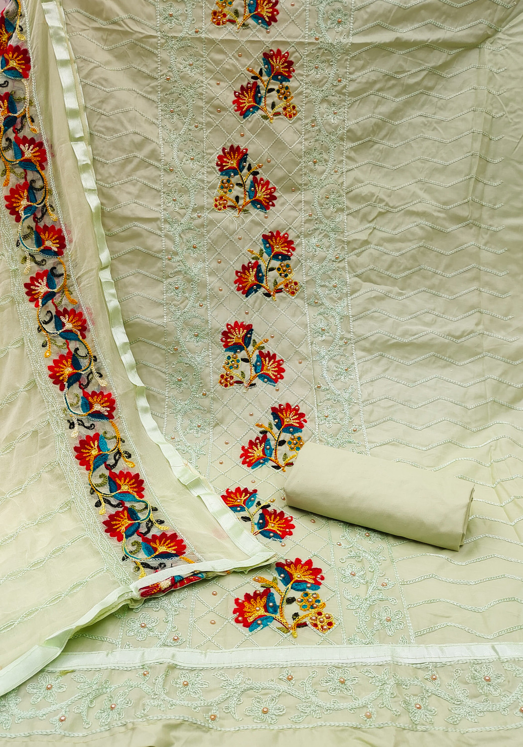 Image of DressForWomen Cotton Blend Embroidered Salwar Suit Material