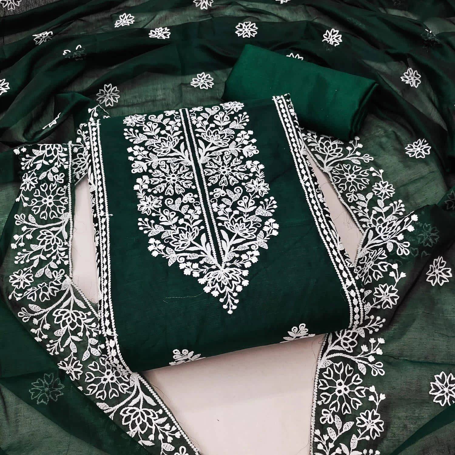 BlissFlair Chanderi Embroidered Salwar Suit Material