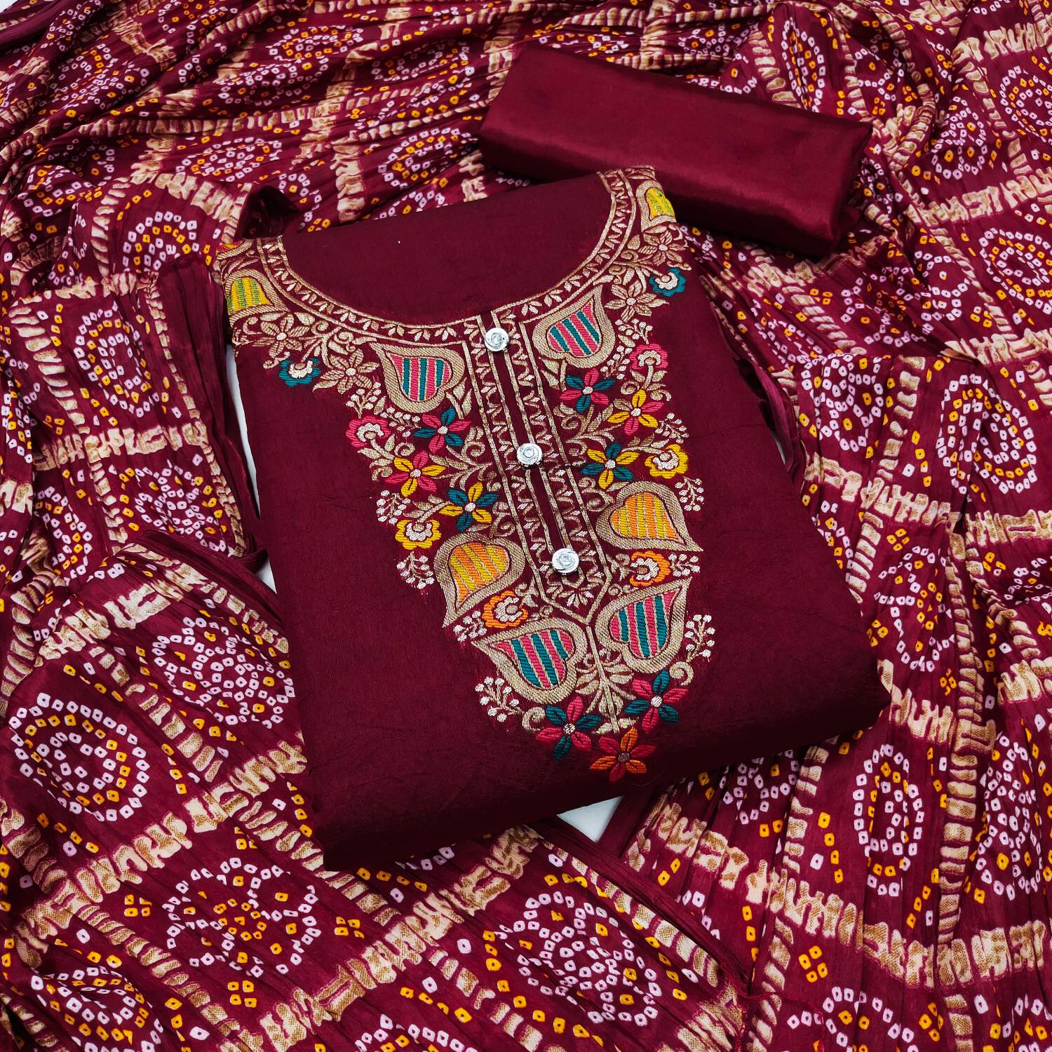 ALSHOP Jacquard Embroidered Salwar Suit Material
