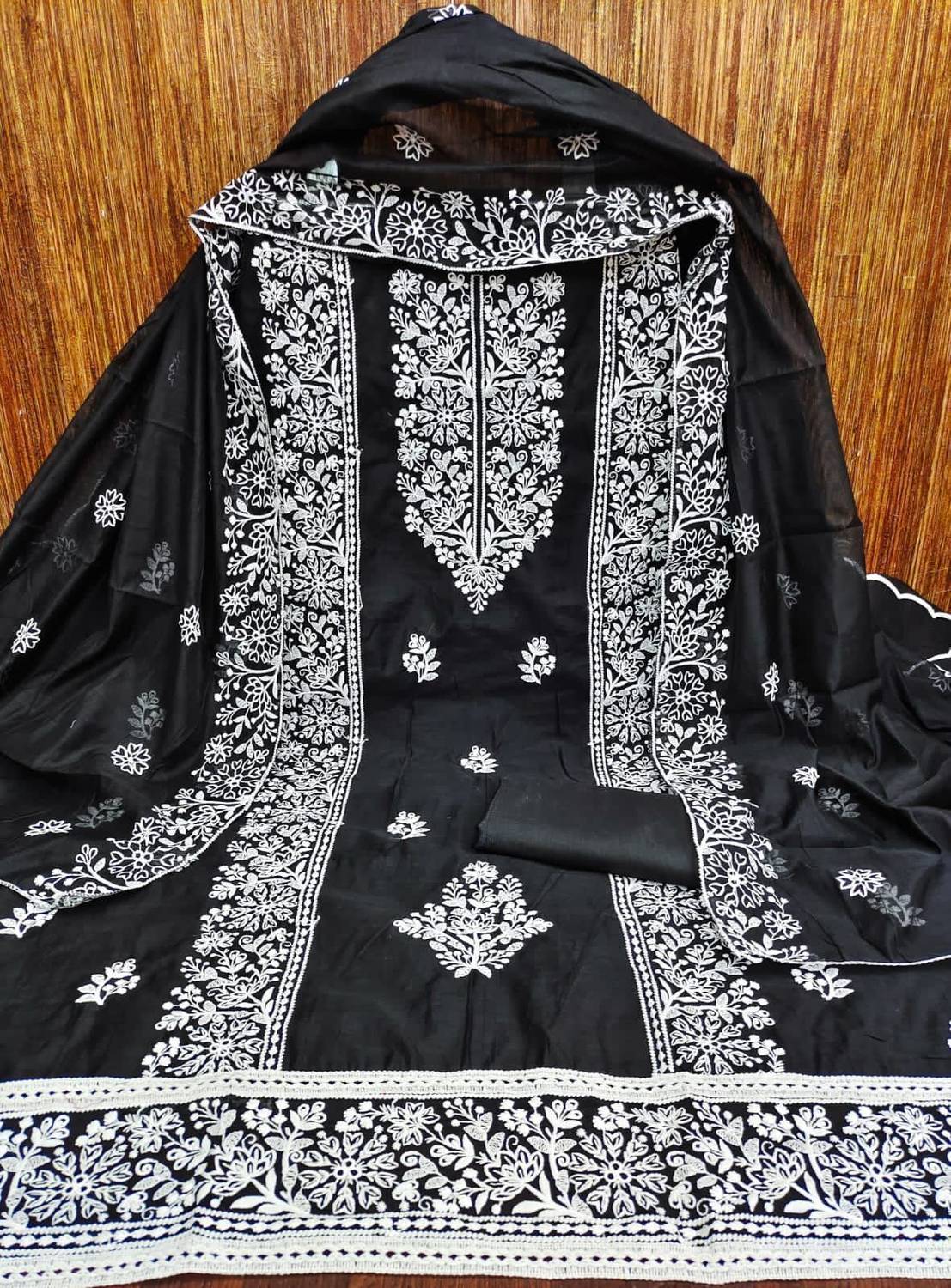 BlissFlair Chanderi Embroidered Salwar Suit Material