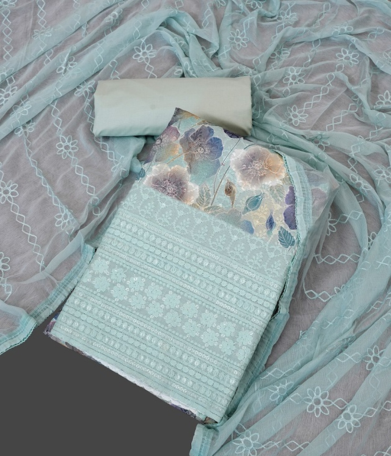 Image of WINSSUTRA Unstitched Cotton Blend Salwar Suit Material Floral Print