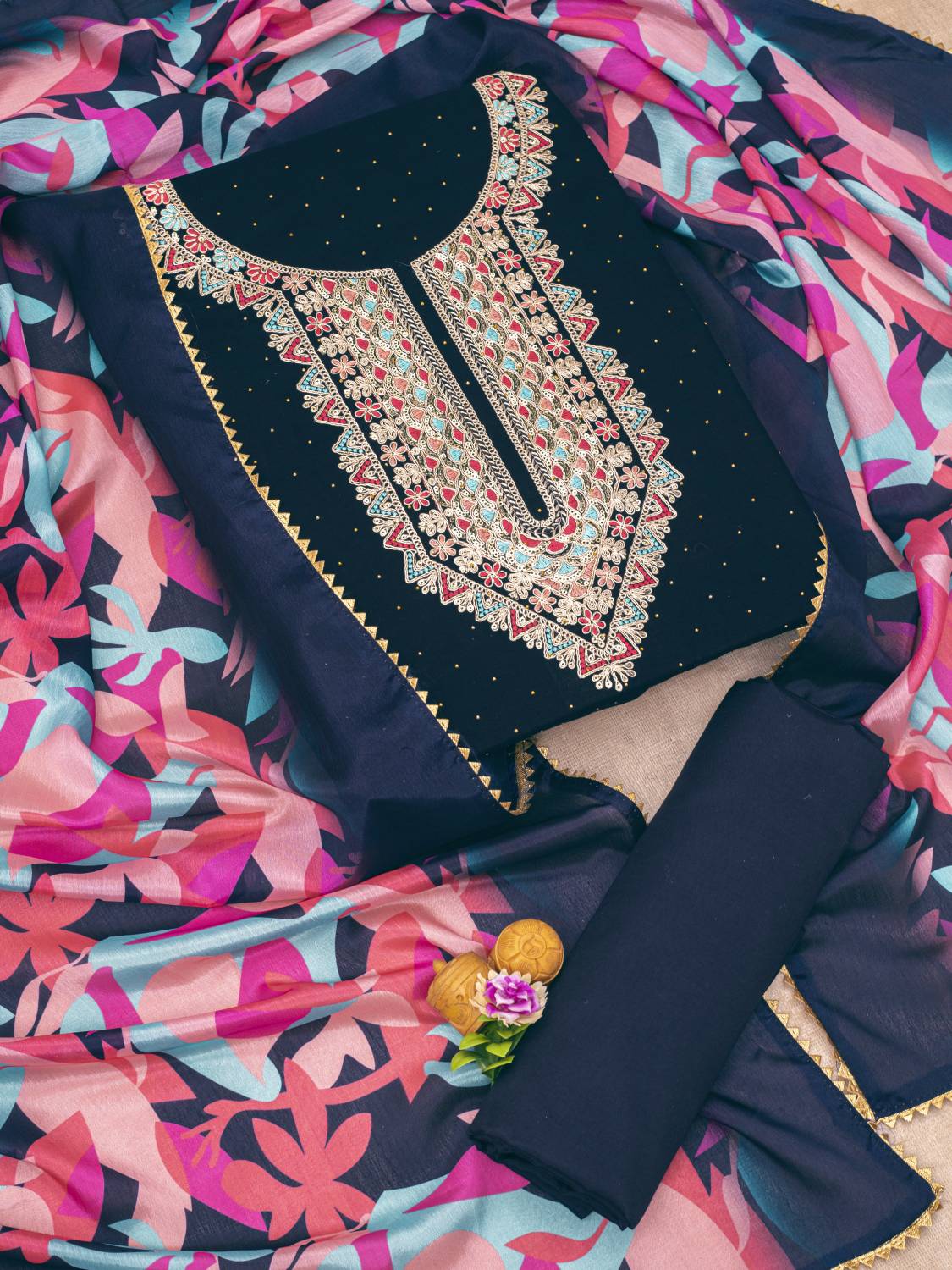 agnety Georgette Embroidered, Self Design Salwar Suit Material