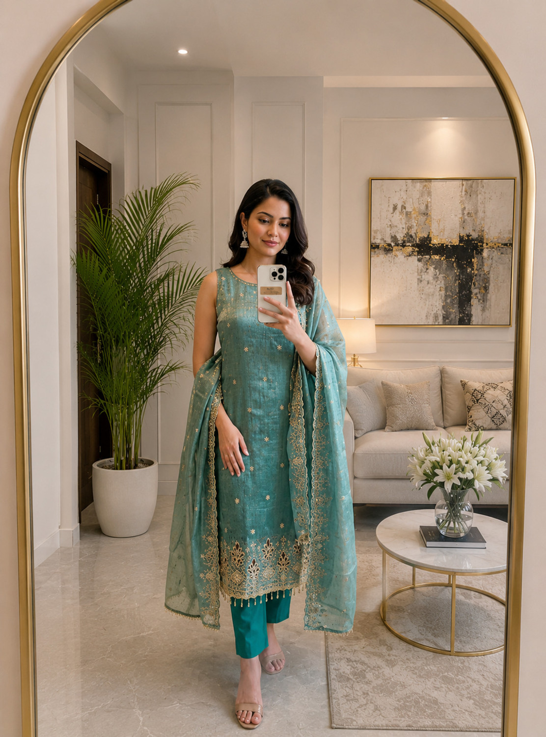 Image of FREYLU Georgette Embroidered Kurta & Palazzo Material
