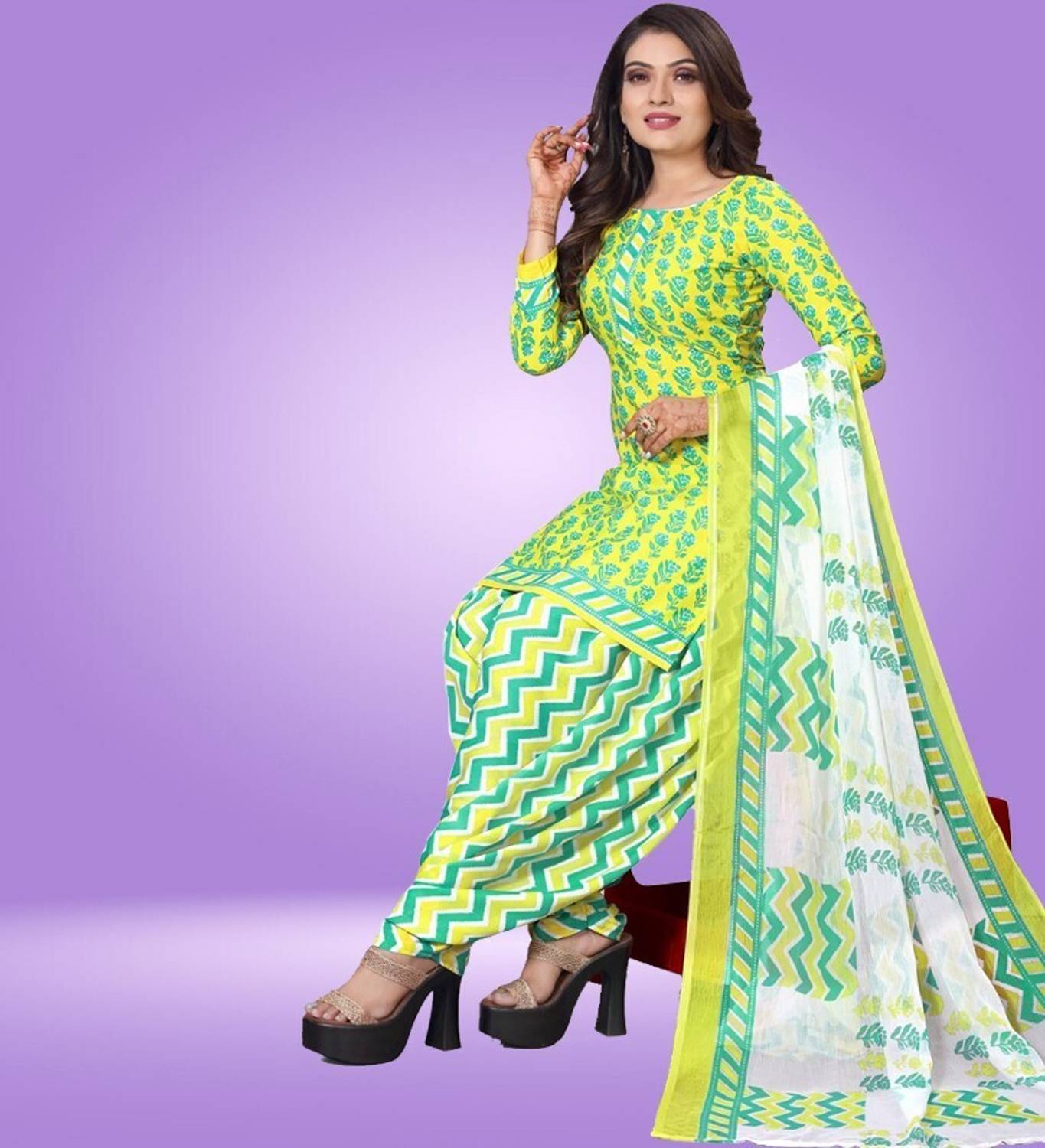 VihaanExim Crepe Printed Salwar Suit Material