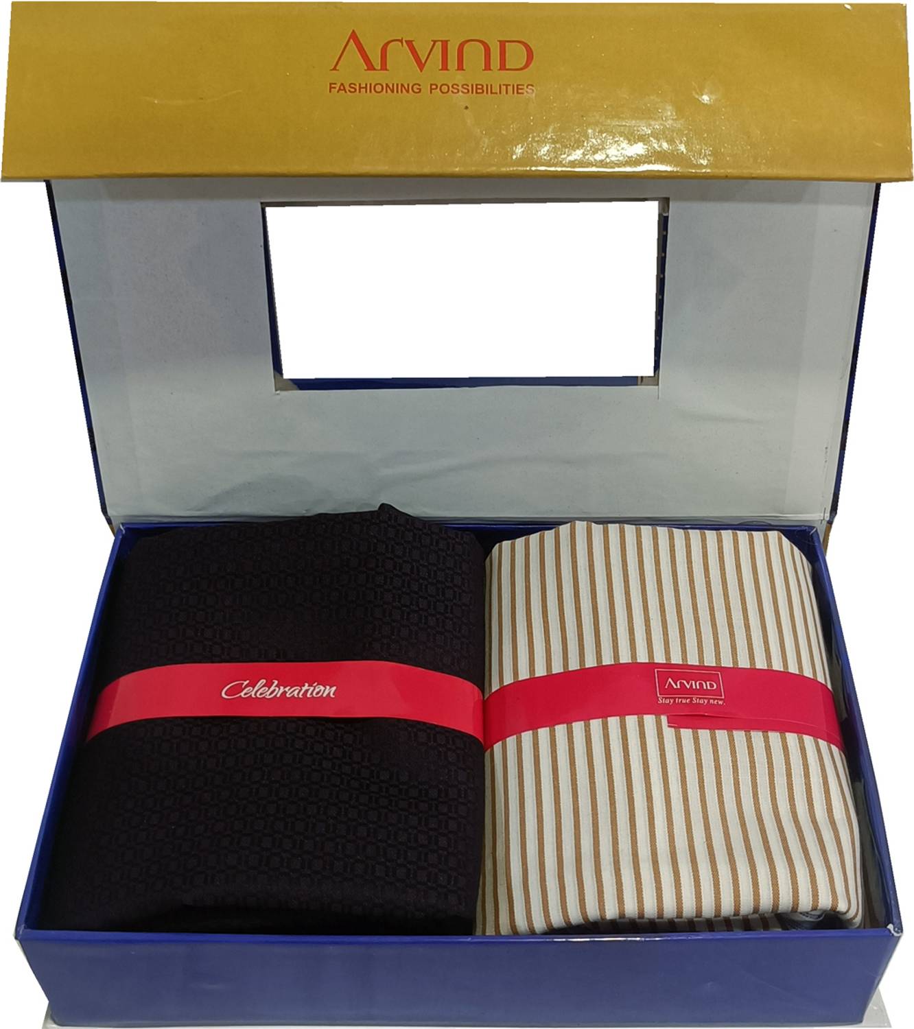 Arvind Cotton Blend Striped Shirt & Trouser Fabric