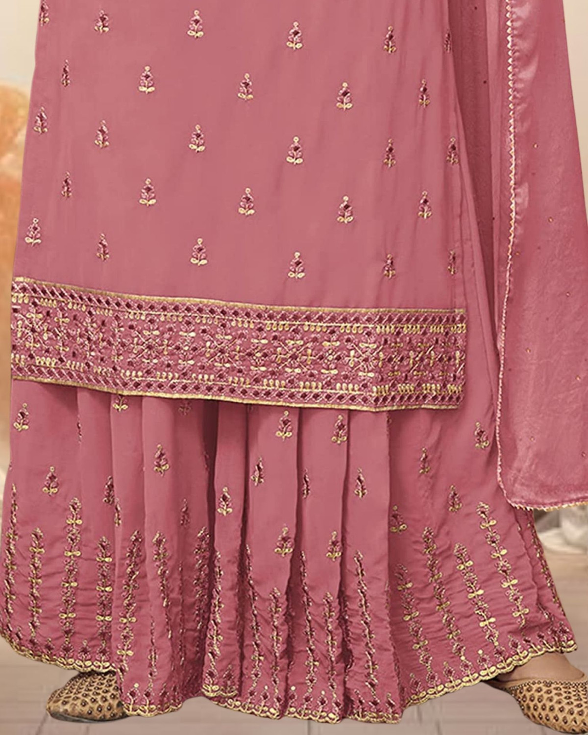 Image of Dealbazaars Corporation Georgette Embroidered, Embellished, Self Design Kurta & Sharara Fabric
