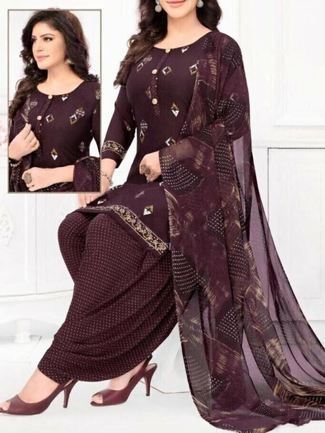 Image of S Creation Crepe Printed Salwar Suit Material