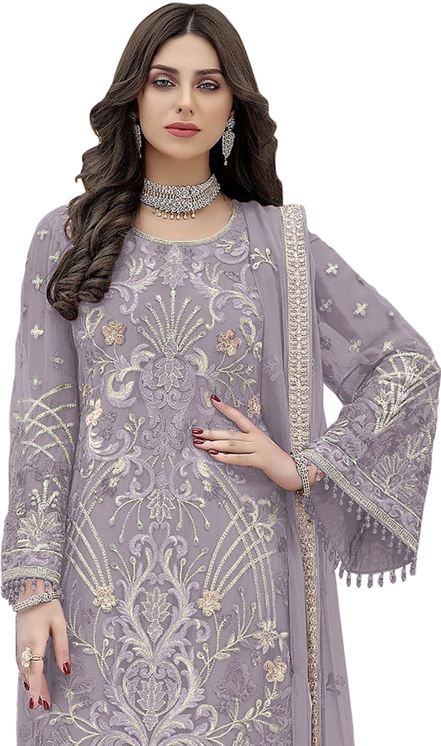 Image of JINIMART Georgette Embroidered Salwar Suit Material