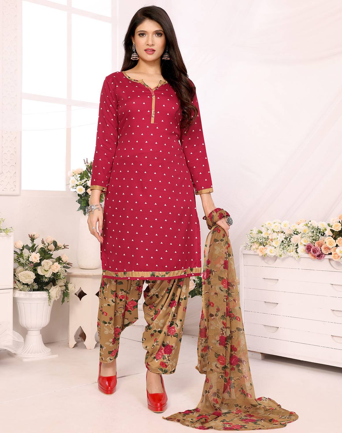 Aagam Crepe Solid, Floral Print, Printed, Geometric Print Salwar Suit Material