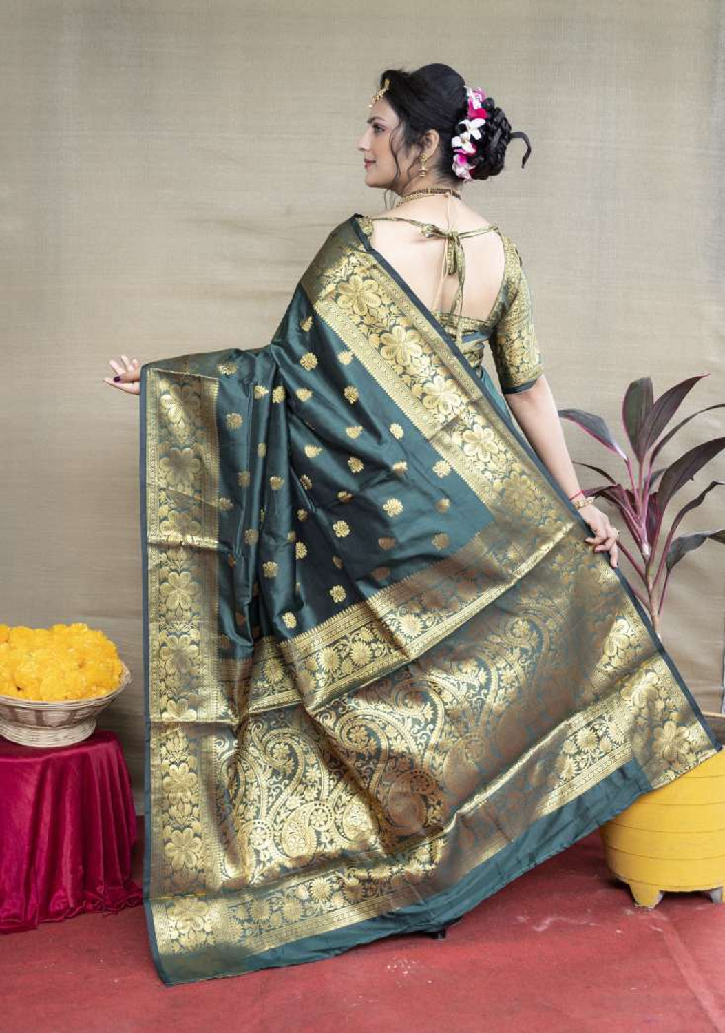 Image of PRIHAL ART Unstitched Art Silk Kurta & Churidar Material Self Design