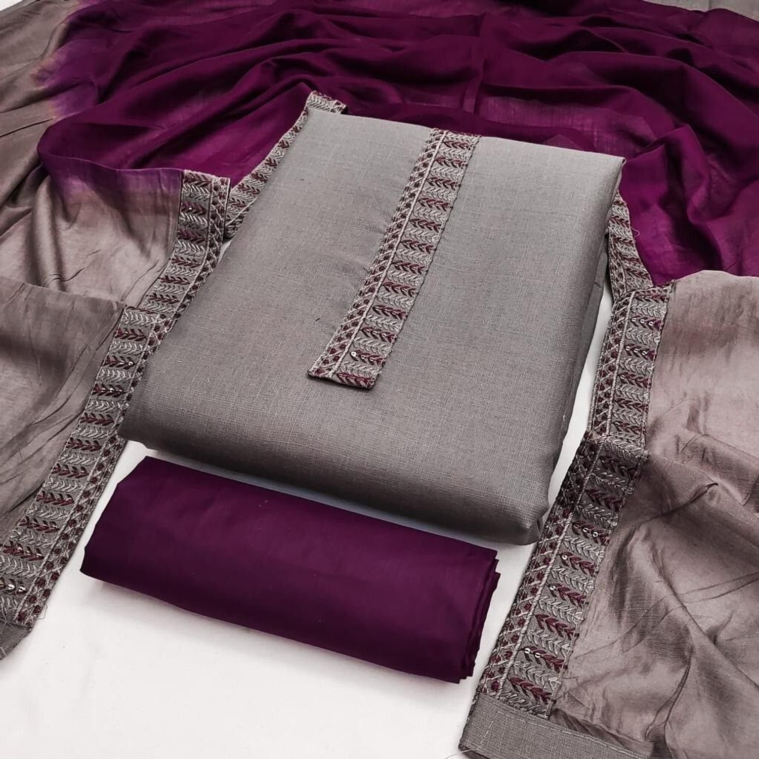 Image of HMP Fashion Cotton Blend Solid, Embroidered Salwar and Dupatta Material