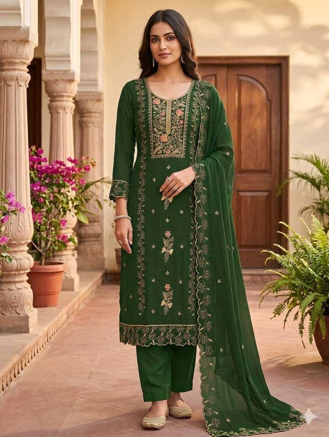 BlissFlair Georgette Embroidered Salwar and Dupatta Material