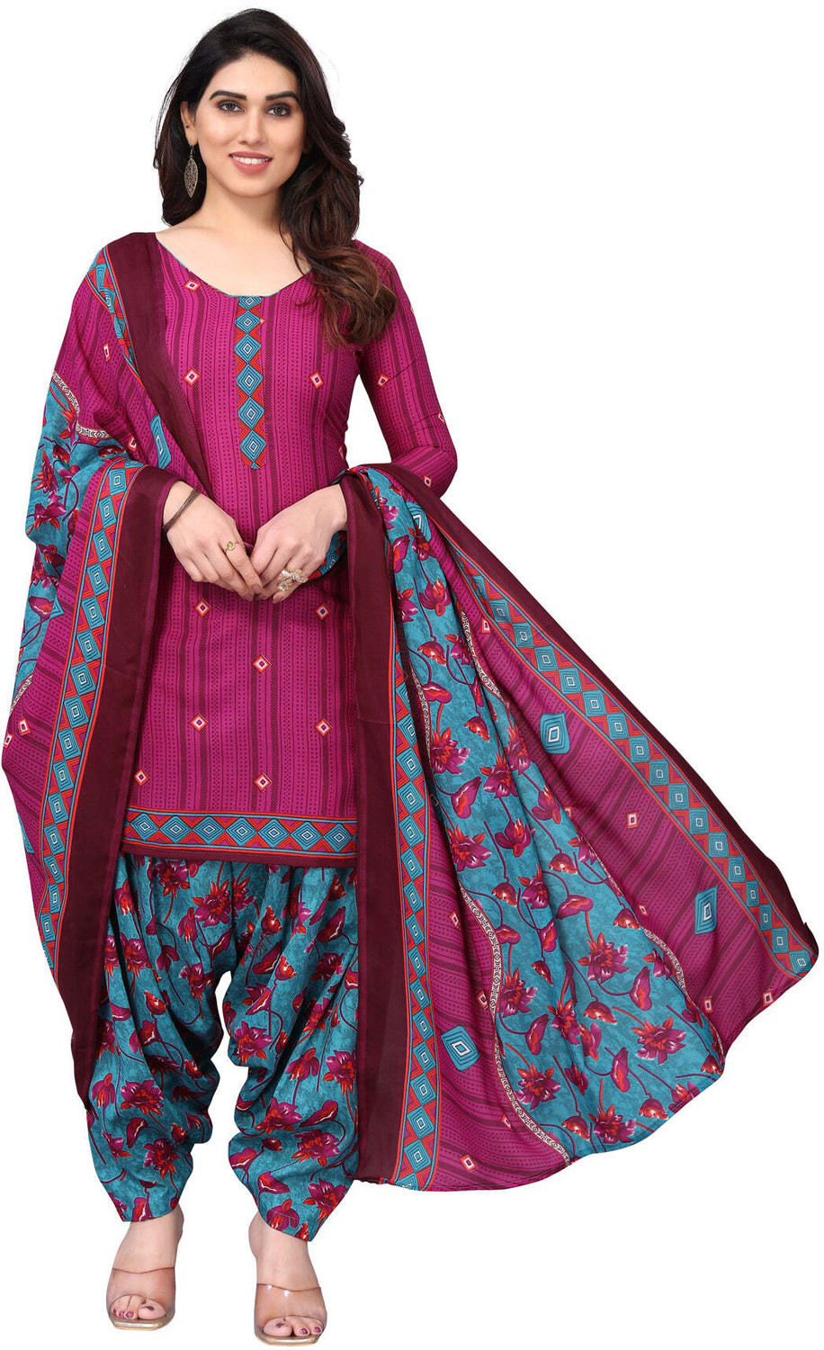 Image of Wonder Weave Cotton Blend Printed Salwar Suit Material