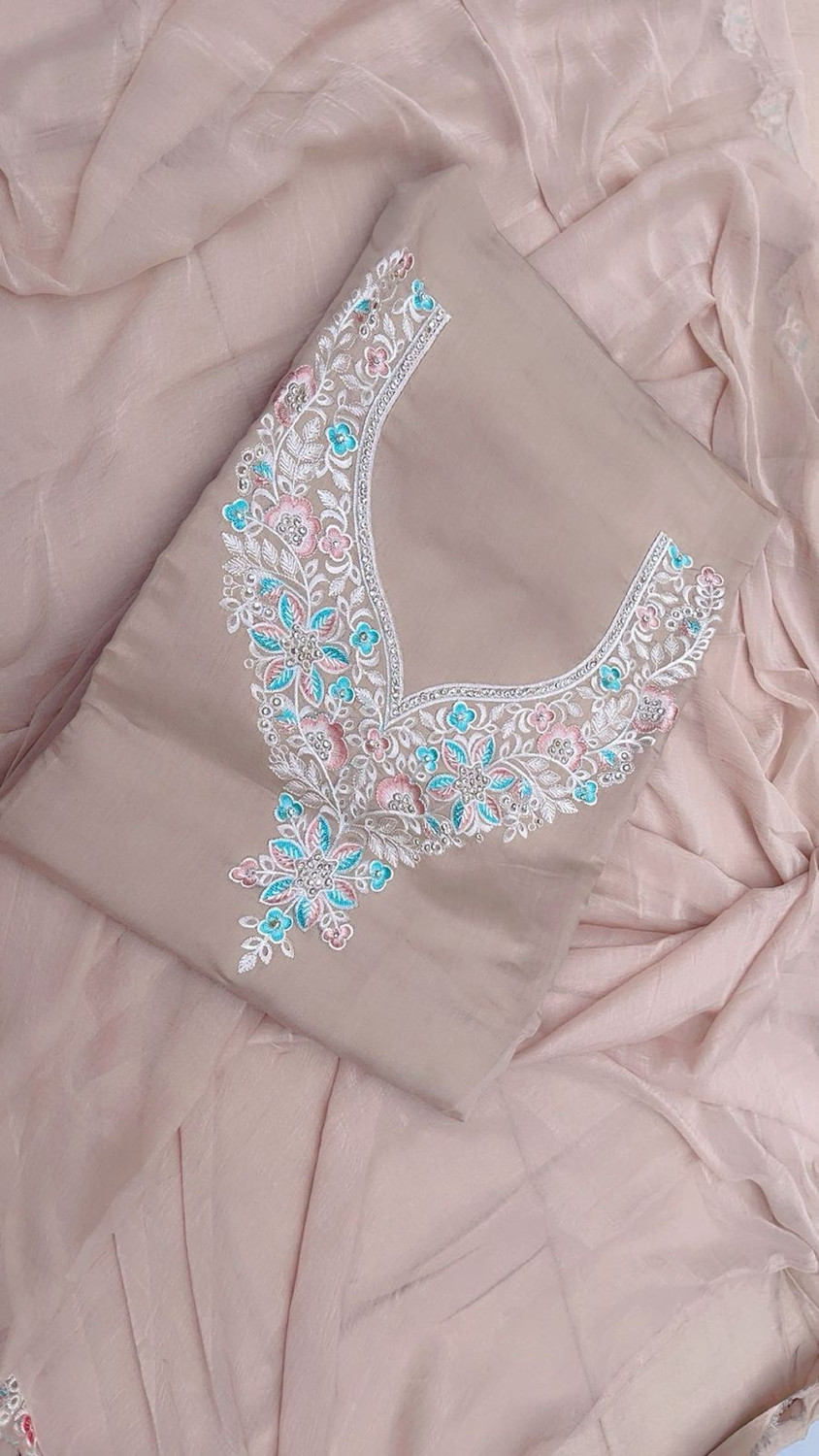 Image of SHRISHA CREATION Cotton Blend Embroidered, Self Design Kurta & Palazzo Material